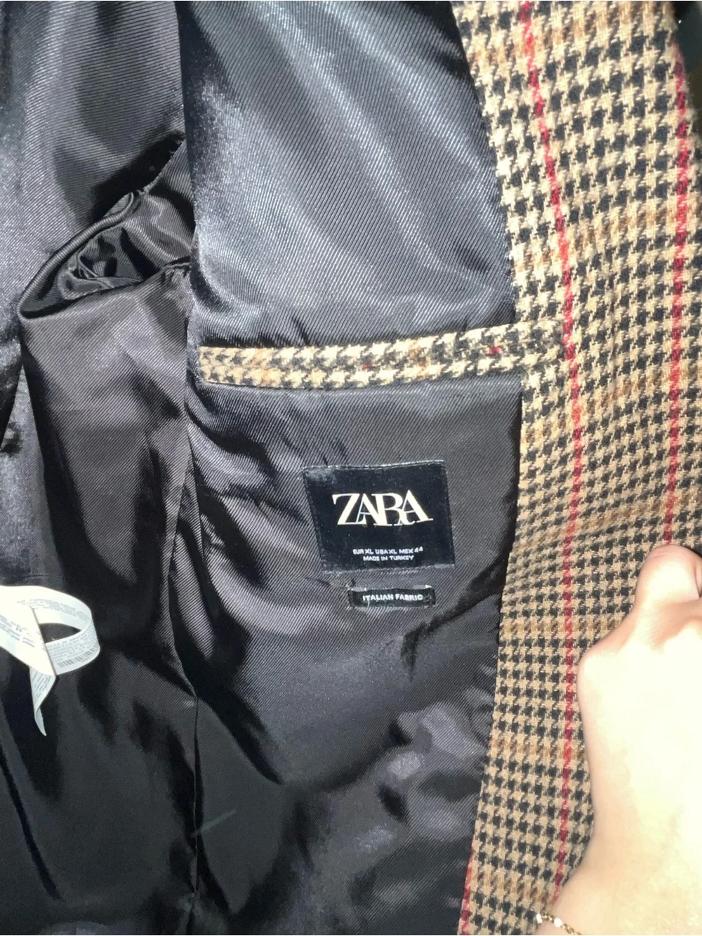 Zara Brown Houndstooth Blazer with Red Accent